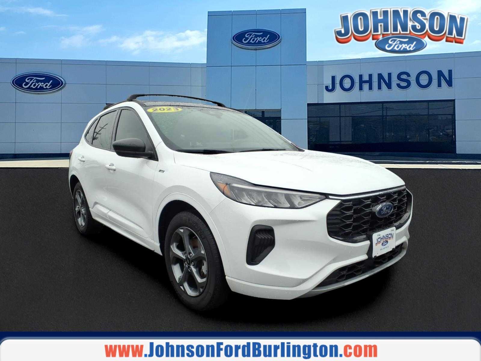 2023 Ford Escape ST-Line in Oxford White — front three-quarter view