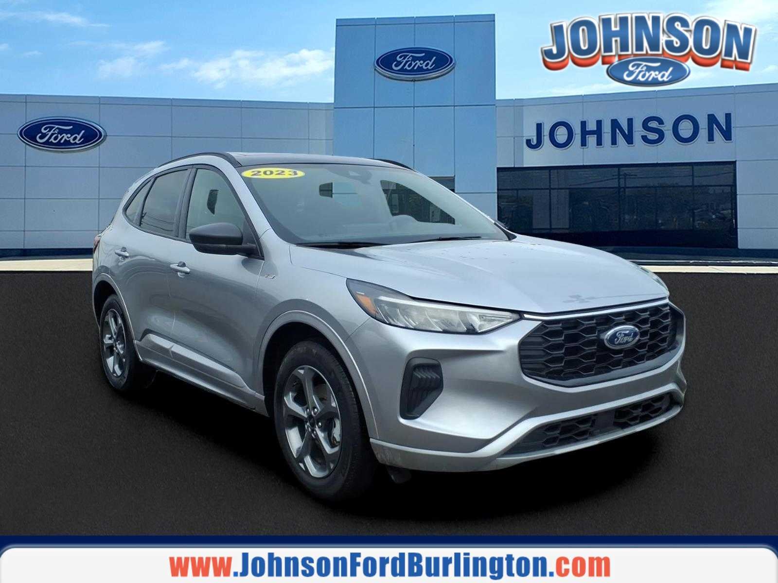 2023 Ford Escape ST-Line in Iconic Silver Metallic — front three-quarter view