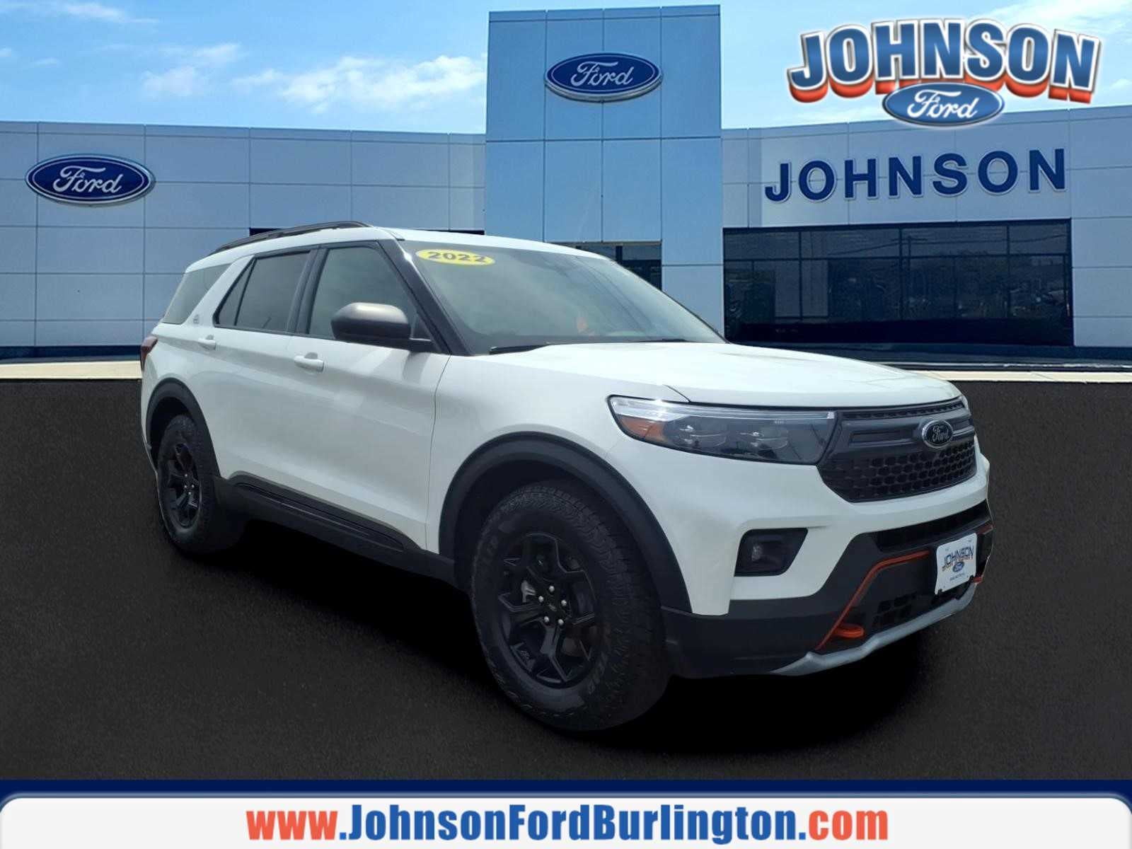2022 Ford Explorer Timberline in Star White Metallic Tri-Coat — front three-quarter view
