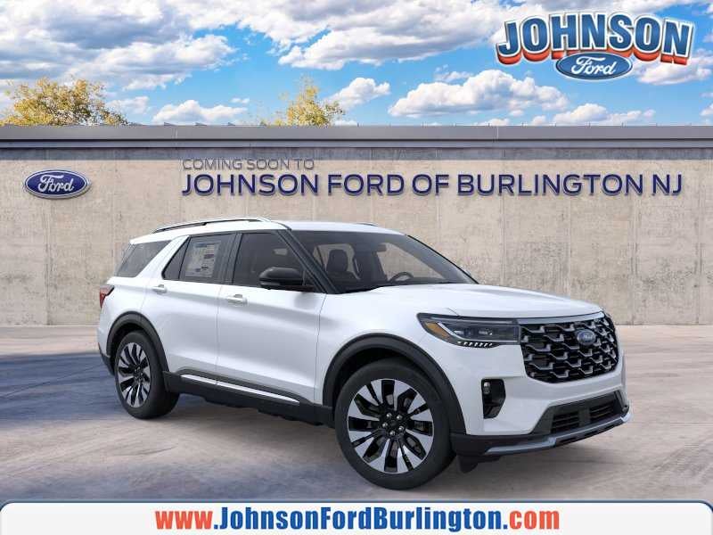 2026 Ford Explorer Platinum in Star White Metallic Tri-Coat — front three-quarter view