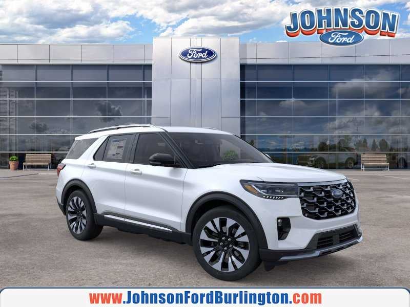 2026 Ford Explorer Platinum in Star White Metallic Tri-Coat — front three-quarter view