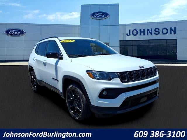 2025 Jeep Compass Latitude in Bright White Clearcoat — front three-quarter view